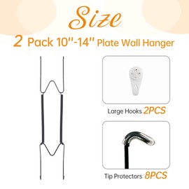 2 Pack Plate Hangers for The Wall, Suitable for 10-14 inch Art Plate, Stainless Steel Invisible Heavy Duty Wire Plate Holder with Wall Hooks, Plate Hangers for Displaying Plates, Platter, Dish, Black