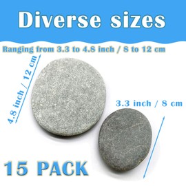 Nexboraque 15 Pack Rocks for Painting, 3.3-4.8 Inches Flat River Rocks Painting Large Rocks Stones for Crafts, Smooth Paintable Rocks Bulk for Art, DIY, Garden Decoration, Family Time