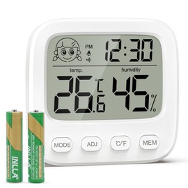 OQIMAX Digital Room Thermometer Hygrometer Indoor Temperature Humidity Monitor Gauge Temperature Humidity Monitor with Comfort Display,Clock,Alarm,12/24 H, ℃/℉,Date for House Office Bedroom