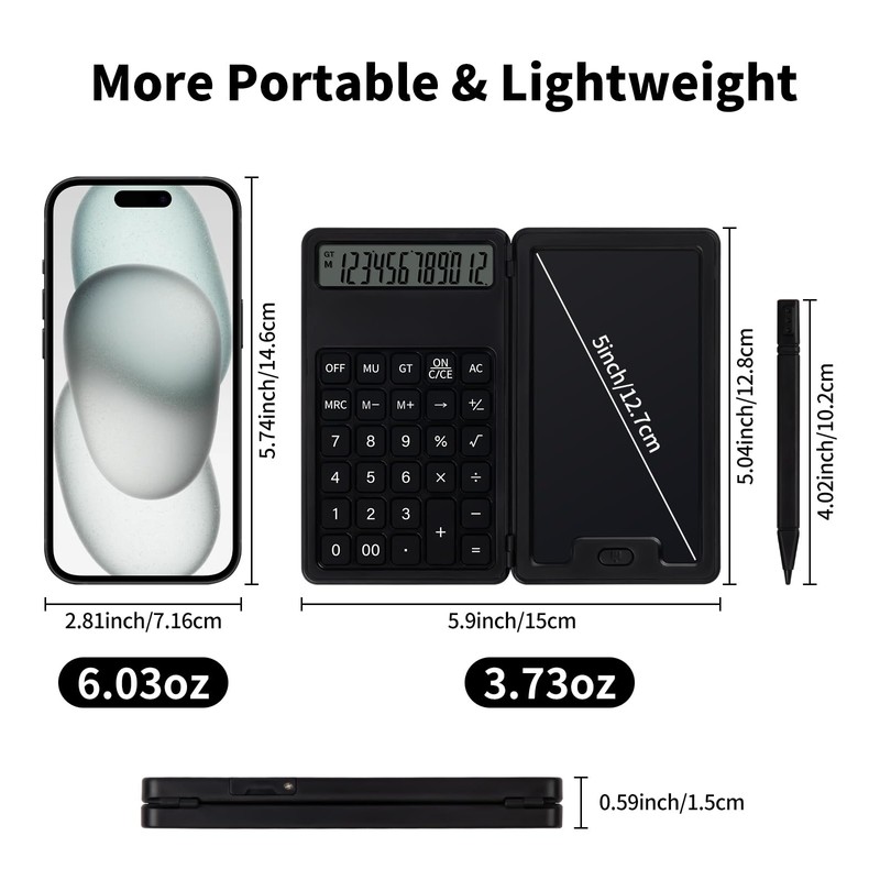 Desk Portable Basic Calculator with Notepad and Stylus, 12 Digit