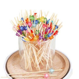 WerkaSi Cocktail Picks Flower Multicolor Toothpicks 200 Pack Party Decorative Cute Fruit Appetizer Skewers for Birthday Party Weddings Anniversaries Snacks