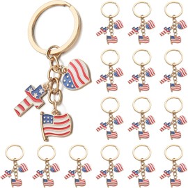 PHAETON - Llavero patriótico de la bandera americana, 20 unidades, regalos de fiesta del 4 de julio, llavero de recuerdo con forma de corazón, accesorios para adultos, bandera patriótica, bandera