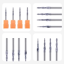 SpeTool 4Pcs Spiral End Mill Ball Nose, 0.25–1.0 Tip, 1/8'' Shank, CNC Router Bit Set, TiAlN Coated 2-Flute, Solid Carbide Milling Cutter for 2D and 3D Engraving