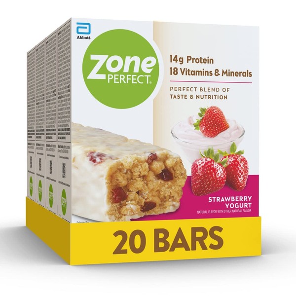 ZonePerfect Protein Bars, 14g Protein, 18 Vitamins & Minerals, Nutritious Snack Bar, Strawberry Yogurt, 20 Bars