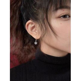 Minimalist Snowflake Winter Flower Dangle Small Hoop Earrings Sterling Silver 925 Fashion Christmas Earring Huggie Hoops Jewelry for Women