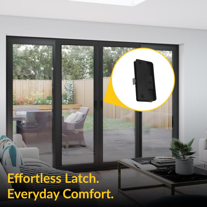 Brixwell Patio Screen Door Latch Set, Black Finish, Plastic Construction,