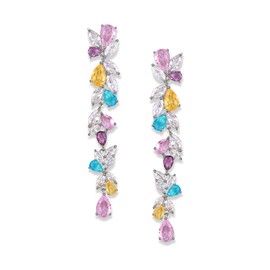 EVER FAITH Long Earrings with Cubic Zirconia for Women Party Bridal with Plated Crystal Flower Leaf Chandelier Earrings Clear Silver Tone, Cubic Zirconia, Cubic Zirconia