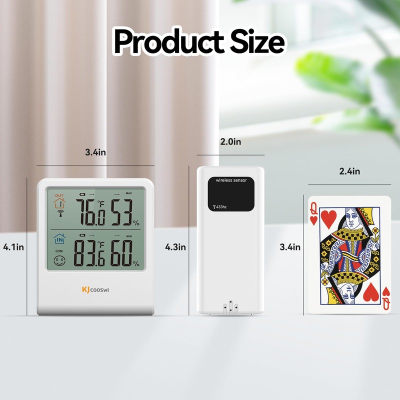 Indoor Outdoor Thermometer Hygrometer, Wireless Digital Temperature & Humidity Monitor
