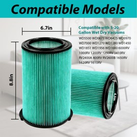 2 Pack VF6000 5-Layer Pleated Replacement Vacuum Filter Compatible for Ridgid Shop Vac 5-20 Gallon Wet/Dry Vacuums,Fit for Husky 6-9 Gallon Vacs