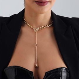 Yheakne Punk Lange Kette Y Drop Halskette Gold Kubanische Kette Halskette Choker Runde Kugel Y Lariat Halskette Chunky Toggle Choker Halskette Schmuck Für Frauen