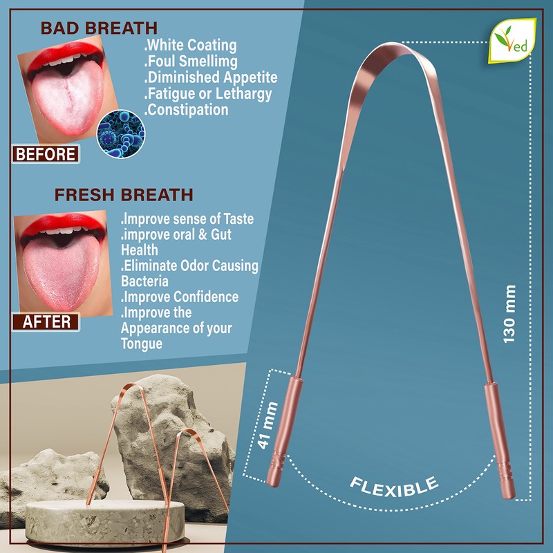 Ved 100% Pure Copper Tongue Scraper with Eco Friendly Travel