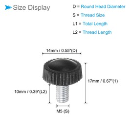 CoCud Thumb Screw Knurled Knobs, M5 x 10mm Male Thread, Black Round Head Clamping Screw Threaded Stud Hand Knobs Grip, (Applications: for Machinery Lathes), 30-Pieces