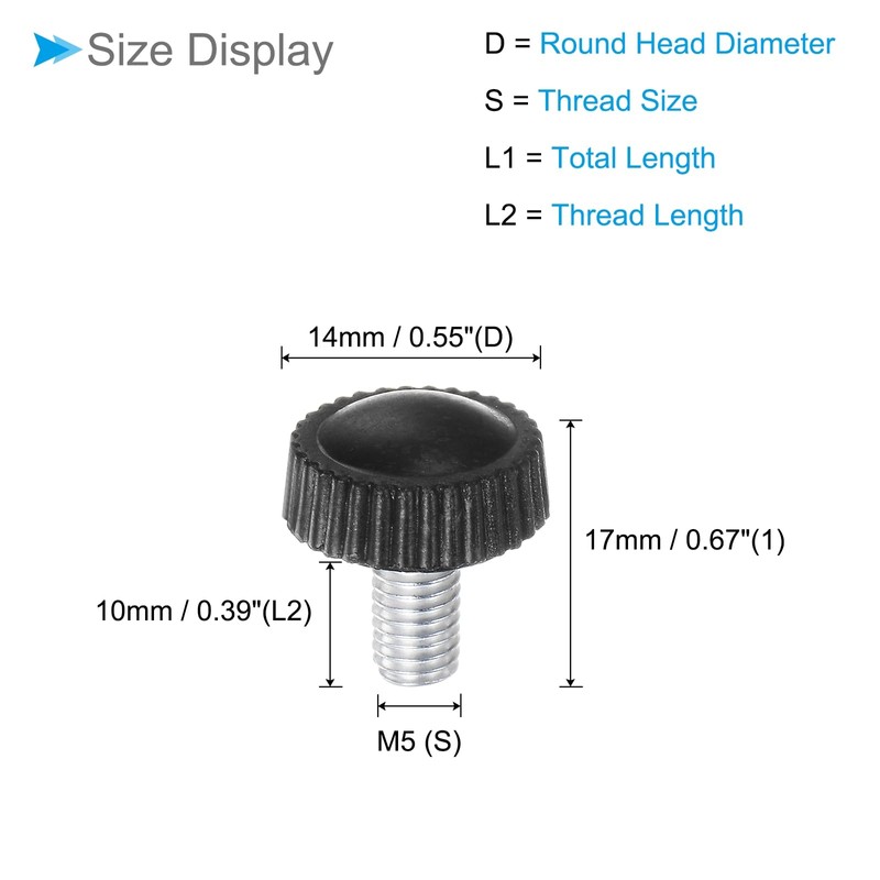 CoCud Thumb Screw Knurled Knobs, M5 x 10mm Male Thread,