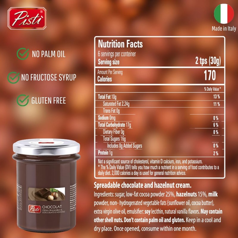 Pisti Chocolate and Hazelnut Spread – Premium Italian Chocolate Cream,