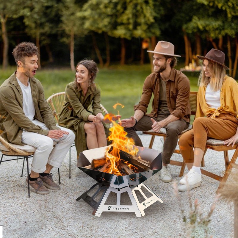 Foldable Portable Fire Pit,Stainless Steel Fire Pits with Charcoal Grill
