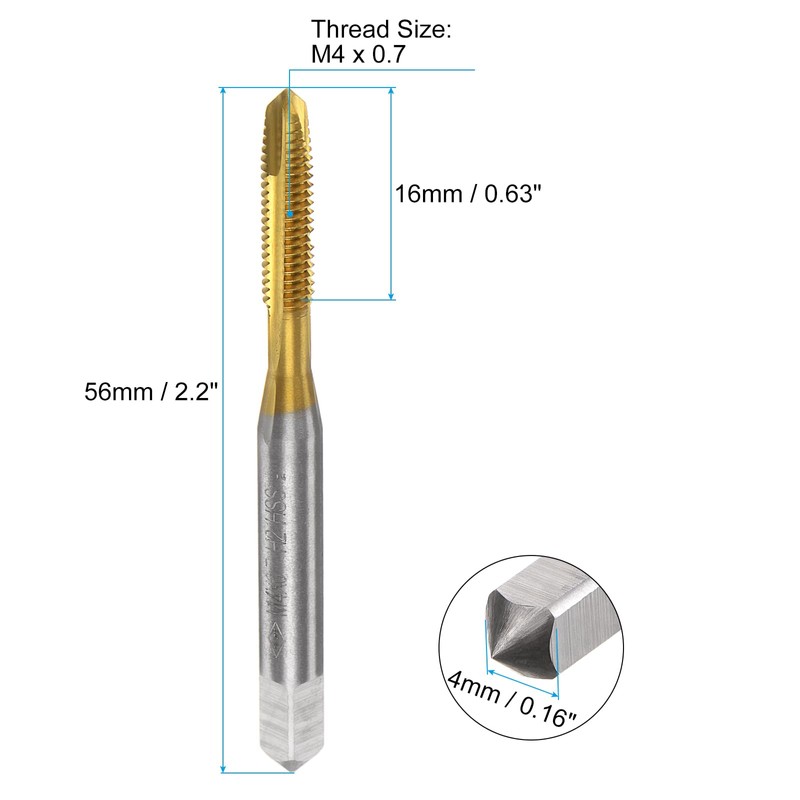 sourcing map 4pcs Spiral Point Plug Taps, M4 x 0.7