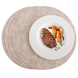 Romanstile Round Placemats Set of 4, Reversible Faux Leather Table Place Mats 100% Waterproof Oil-Proof Non-Slip Wipeable Double-Sided Vinyl Table Mats for Kitchen/Dining/Party, Pink