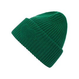 Zwillingsherz Slouch Beanie Hat Made of Wool - High-Quality Knitted Hat with Fluffy Heart Patch Embroidery for Women Girls Boys - Hat - One Size - Warm and Soft for Spring Autumn and Winter, Green