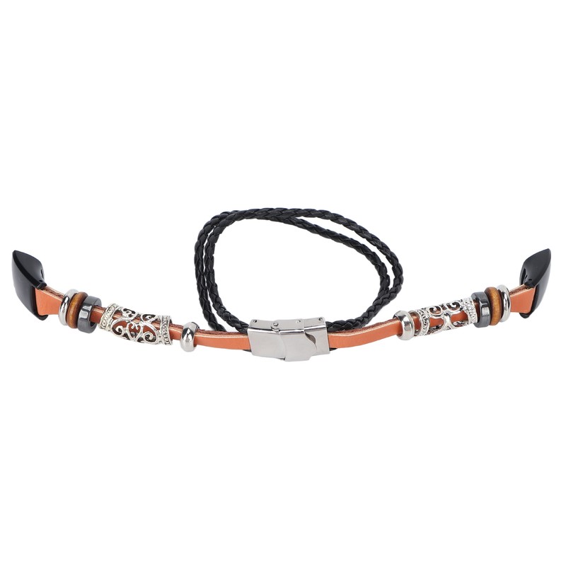 Retro Sports Watch Band Metal Beads Leather Wrist Watch Strap