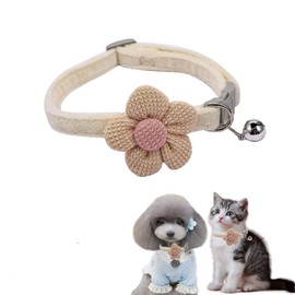 XS Dog Collar with Bell,Beige Flower Cat Collar with Bells Suede Girl Cute Fancy Puppy Collar with Bells for XXS XS Tiny Little Kitten Pet Female Dogs,Neck 8-12 Inch