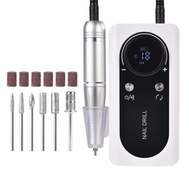 KADS 45000 RPM USB Rechargeable Nail Drill Professional Cordless Nail File Electric Manicure Pedicure Kit with 6 Drill Bits & 6 Sanding Bands Portable Nail Drill for Acrylic Gel Nails (White)