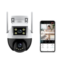 2k PTZ Auto Tracking Night Vision 360° CCTV Outdoor Wireless Security Home IP WiFi Camera，Binocular Surveillance，1+1 Lens，Two Way Audio Waterproof IP66