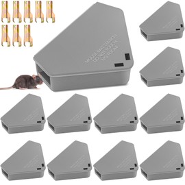 Qualirey 12 Pcs Mice Station with Key Triangle Bait Station Reusable Rodent Trap Bait Box, Keeps Children and Pets Safe Indoor & Outdoor, Bait Not Included, Suitable for Small Mice (Gray)