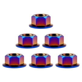 Ruifu 6pcs Titanium Alloy M10 x 1.0 1.25 1.5mm Hex Nut Flange (M10 1.25mm, Burn Blue)