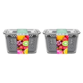 Fyne-Finds Set of 2 Large Fridge Containers with Removeable Baskets Fresh Fruits Vegetables Storage Container Food, Freezer safe and BPA free