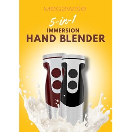 MegaWise Pro Titanium Reinforced 5-in-1 Immersion Hand Blender, Powerful 400W with 80% Sharper Blades, 12-Speed Corded Blender, Including 500ml Chopper, 600ml Beaker, Whisk and Milk Frother (Black)