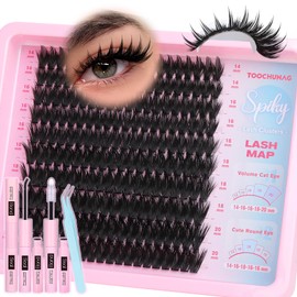 Spiky Lash Clusters Kit 14-20mm Long Eyelash Extension Kit 100D Clusters Lashes Individual Thick Volume Lash Extension Kit DIY Cluster Eyelash Extensions with Lash Bond and Seal by TOOCHUNAG