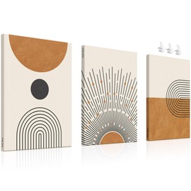 Boho Wall Art Set of 3 Mid Century Modern Wall Decor, Boho Art Wall Canvas, Bohemian Wall Decor, Boho Canvas Wall Art Bedroom, Minimalist Boho Art Wall Decor (3 Piece Wall Art 12"x16" Brown)