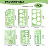 6 Pieces Green Geometric Rulers, Drawing Aids, Measuring Tools, Plastic