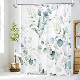 MitoVilla Sage Green Extra Long Shower Curtain 72 x 84, XL Spring Floral Fabric Cloth Shower Curtains for Chic Modern Bathroom Decor, Summer Watercolor Eucalyptus Leaf Shower Curtain