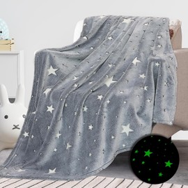 Wajade Star Gifts for kids Glow in Dark Blanket Kid Birthday Gifts Easter Decor for Boys Girls Fleece Blanket for Kids Age 1 2 3 4 5 6 7 8 9 10 11 12 Years Old (Star 130 * 150 CM)