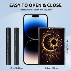 BPQOJB Business Card Holder Metal Rfid Card Holder Unique Sun and Moon Pattern Style Design Credit Card Wallet With 6 Card Slots Black Credit Card Holder for Women Men