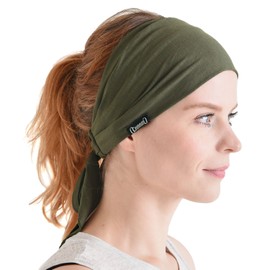 CHARM Boho Style Turban [One Size Fits All / 10 Colors Available] Viscose Scarf Headband, Khaki