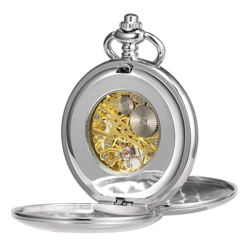TREEWETO Pocket Watch Classic Smooth Double Case Mechanical Pocket Watches