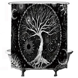 Ulticool Shower Curtain - Tree of Life Black White - 180 x 200 cm - Washable - Waterproof - Anti Mould - with 12 Rings
