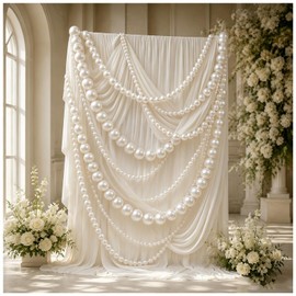 3 PCS Wedding Giant Pearl Bead Garland Include 60 PCS Jumbo Faux Pearl Strand,16.5 FT White Ball Bead Hanging Banner String for Wedding Engagement Bridal Shower Photo Background Decoration Party Decor