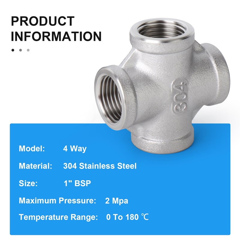 ERGAOBOY 1 Piece 304 Stainless Steel 1" BSP Female 4-Way