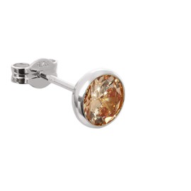 NKlaus 7891 Women's Silver Single Stud Earrings with Champagne Zirconia 6.7 mm 925 Sterling Silver, Sterling Silver