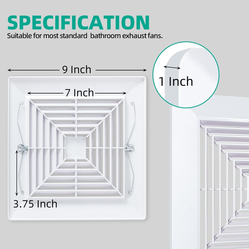 Flowild 2 Pcs 9x9 Bathroom Exhaust Fan Cover with Springs,