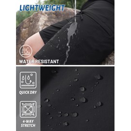 TACVASEN Mens Black Hiking Shorts with Elastic Waist Moisture Wicking Lightweight Mens Shorts Quick Dry for Travel Golf Climbing Size 38