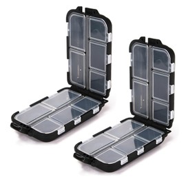 MAIANY Pill Box Travel Pill Organiser, Portable Double Layer Medicine Storage Box with 10 Compartments for Vitamins Cod Liver Oil Dietary Supplement (2 Pieces, Black)
