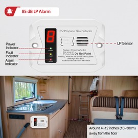 RV Propane Gas Detector, Digital Propane/LP Gas Alarm-12V DC for Motorhome Travel Trailer, Motor Coach, Truck Camper, (R501 White)