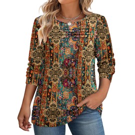 IN'VOLAND Plus Size Shirts Womens Tunic Tops Long Sleeve Boho T-Shirts Crewneck Fall Dressy Casual Blouse Loose Fit Shirts 3X