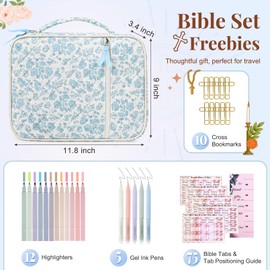 Bible Cover Case for Women Large Bible Cover Bag Bible Study Supplies Bible Journaling Kit Book Carrying Case with Bible Highlighters Christian Gifts for Women