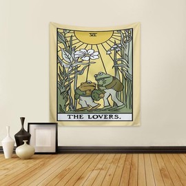 Sunflower Plant & Frog Pattern Design Tapestry, Wall Hanging Canvas with Mounting Kit, Summer Wall Decoration for Living Room, Bedroom, Dormitory, Room Decor, Wall Insulation Blanket - Color: Green, Specification: W51*L59inch/130*150cm