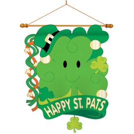 Two Group HS102021-P2-03 St. Pat's 3D Spring St Patrick Applique Decorative Vertical 28" x 40" Double Sided House Flag Set Wood Dowel with String Hardware